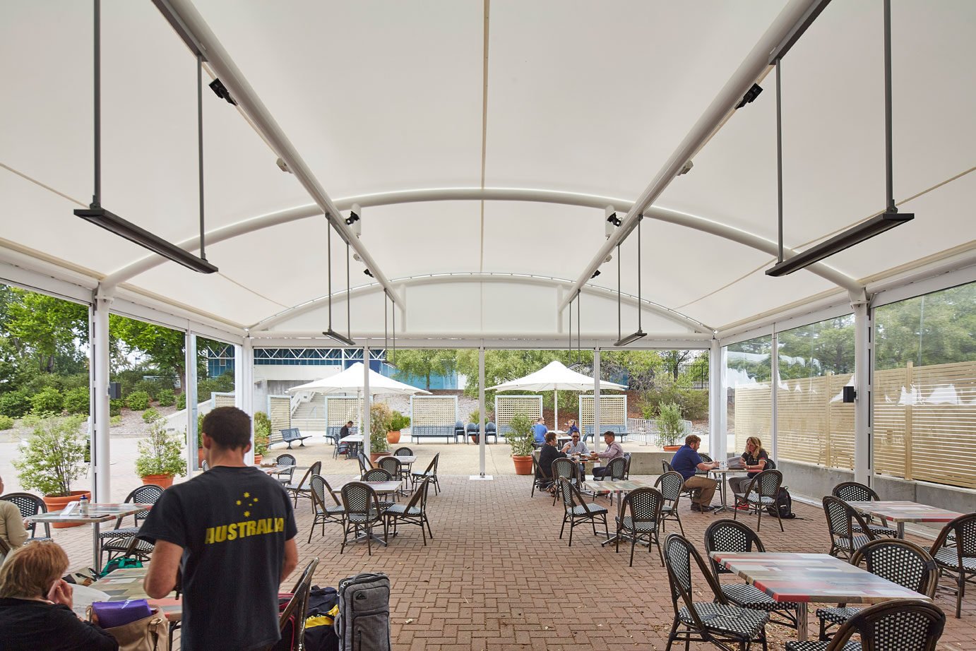 Photo of the outdoor dining area built for the Australian Institute of Sport