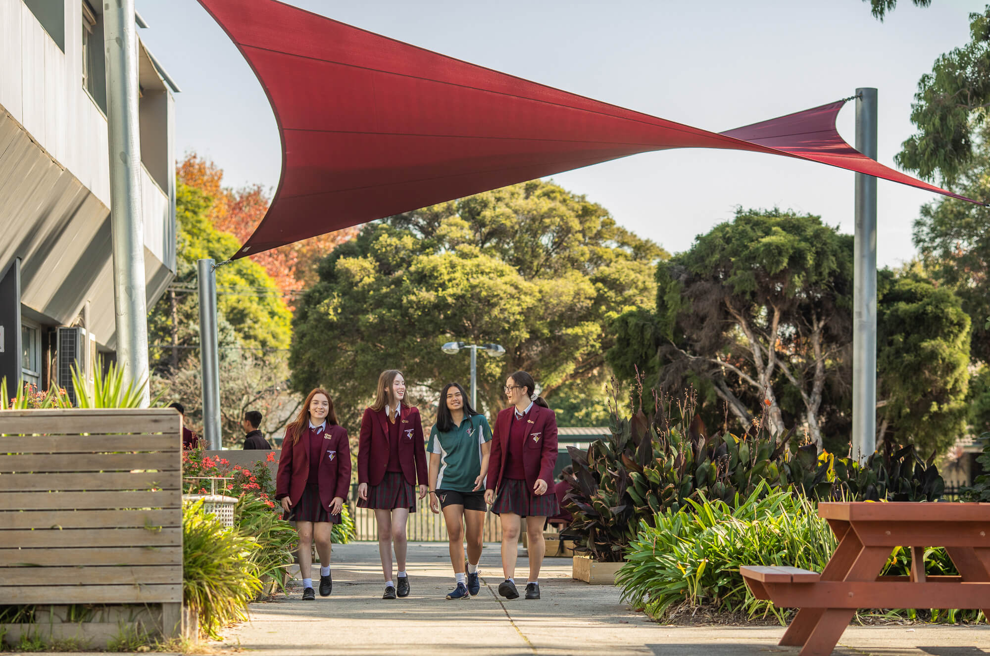 Photo of the custom shade sail installed at South Oakleigh Secondary College.