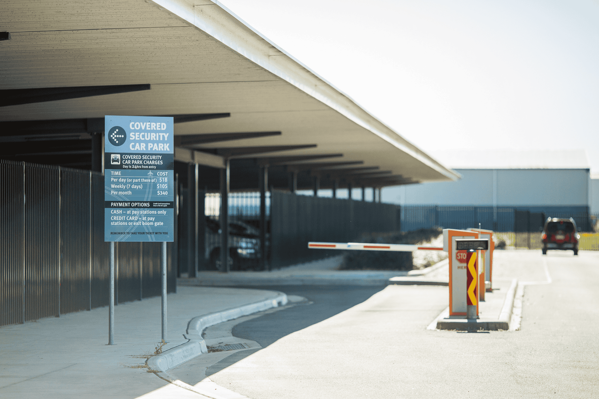 Entry to undercover parking at Albury Airport