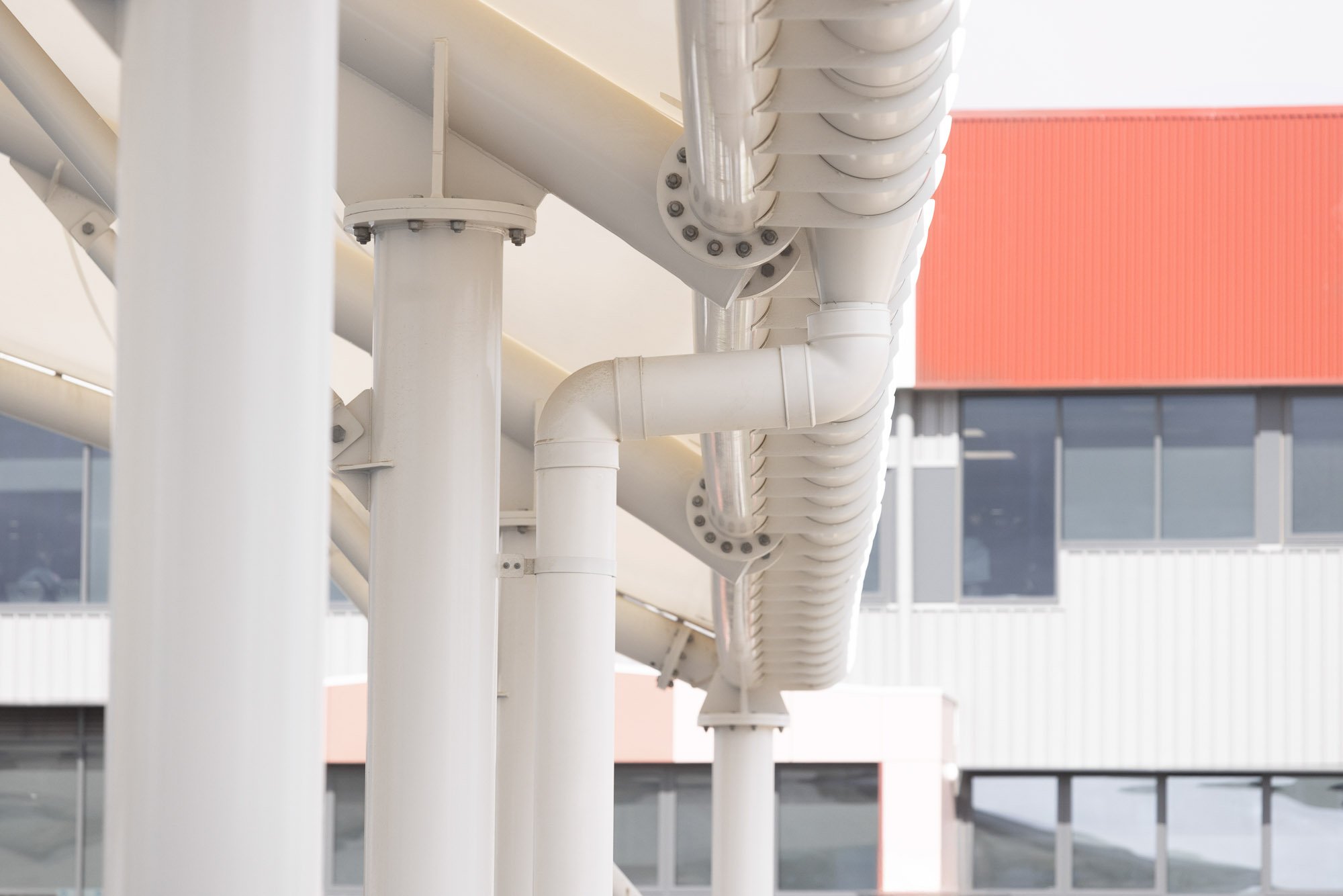 White powder coated steel frame and plumbing