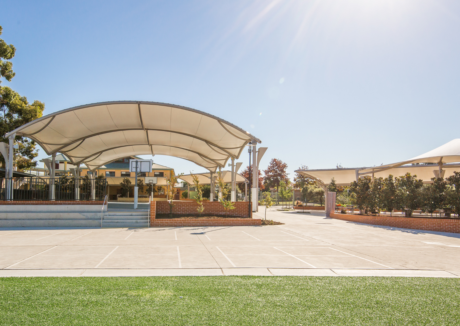 Photo of the Richard Johnson Anglican College sports court cover. 