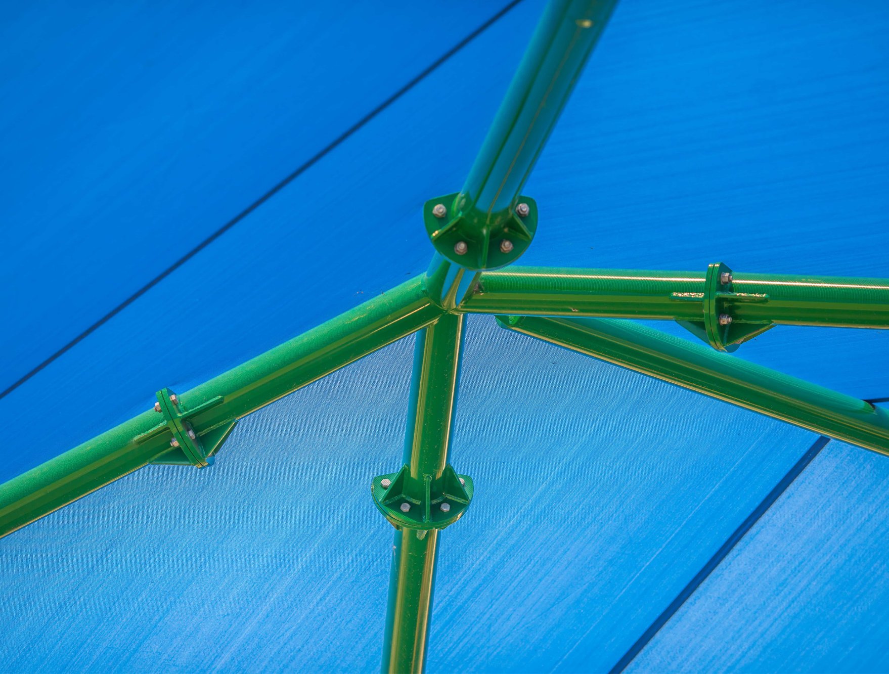 Blue shade mesh on a green frame