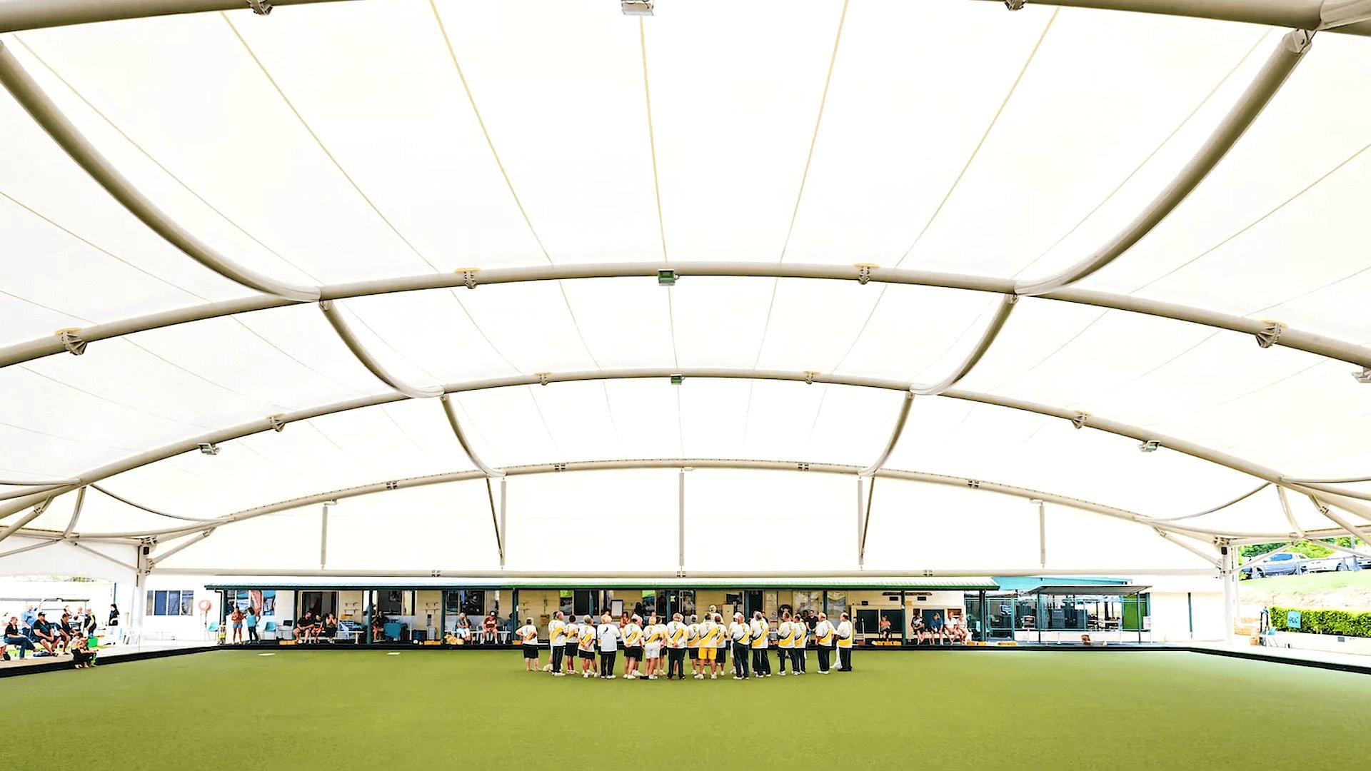 A covered bowling pitch