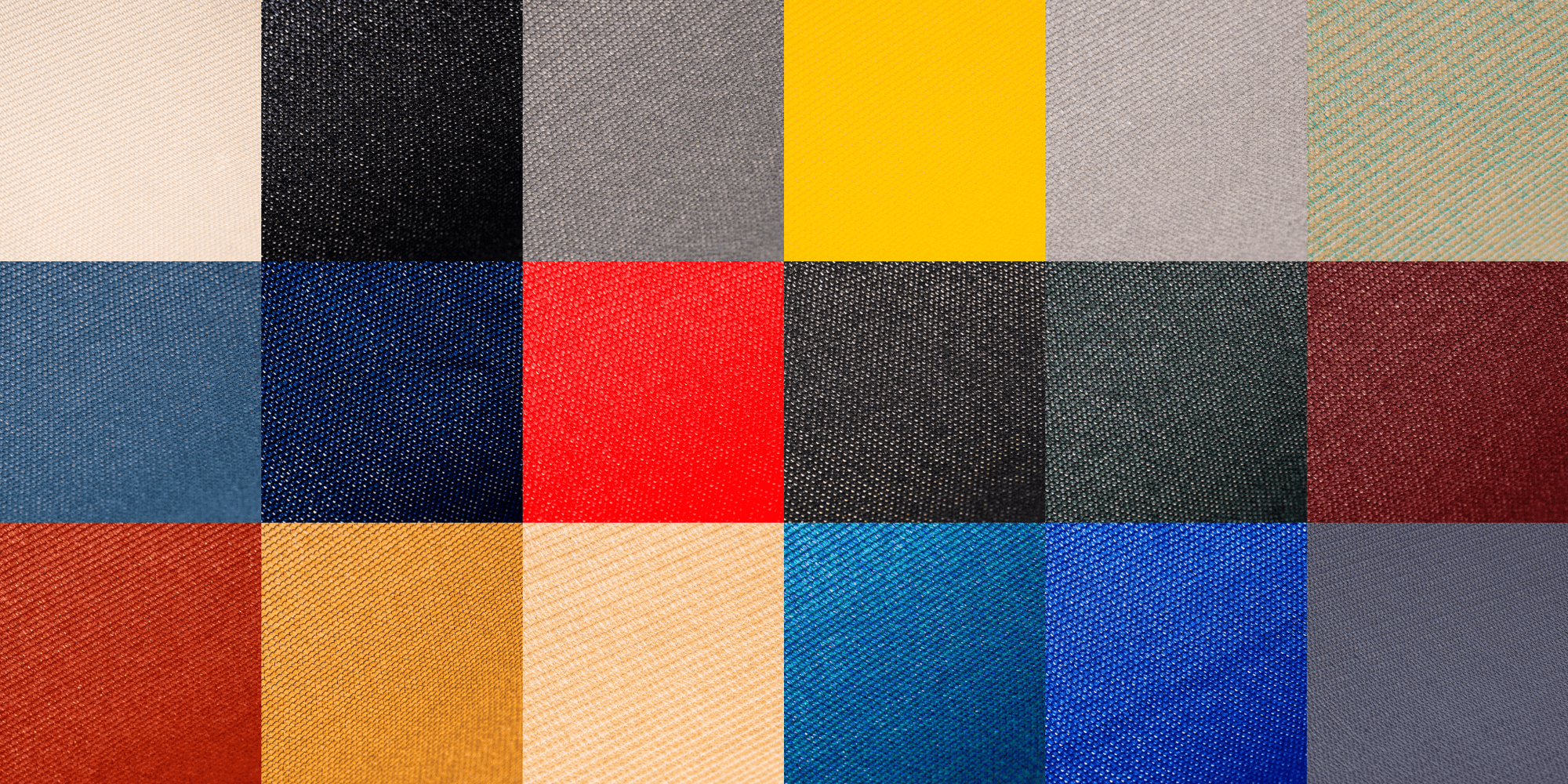 A patchwork of shade cloth material in different colours.