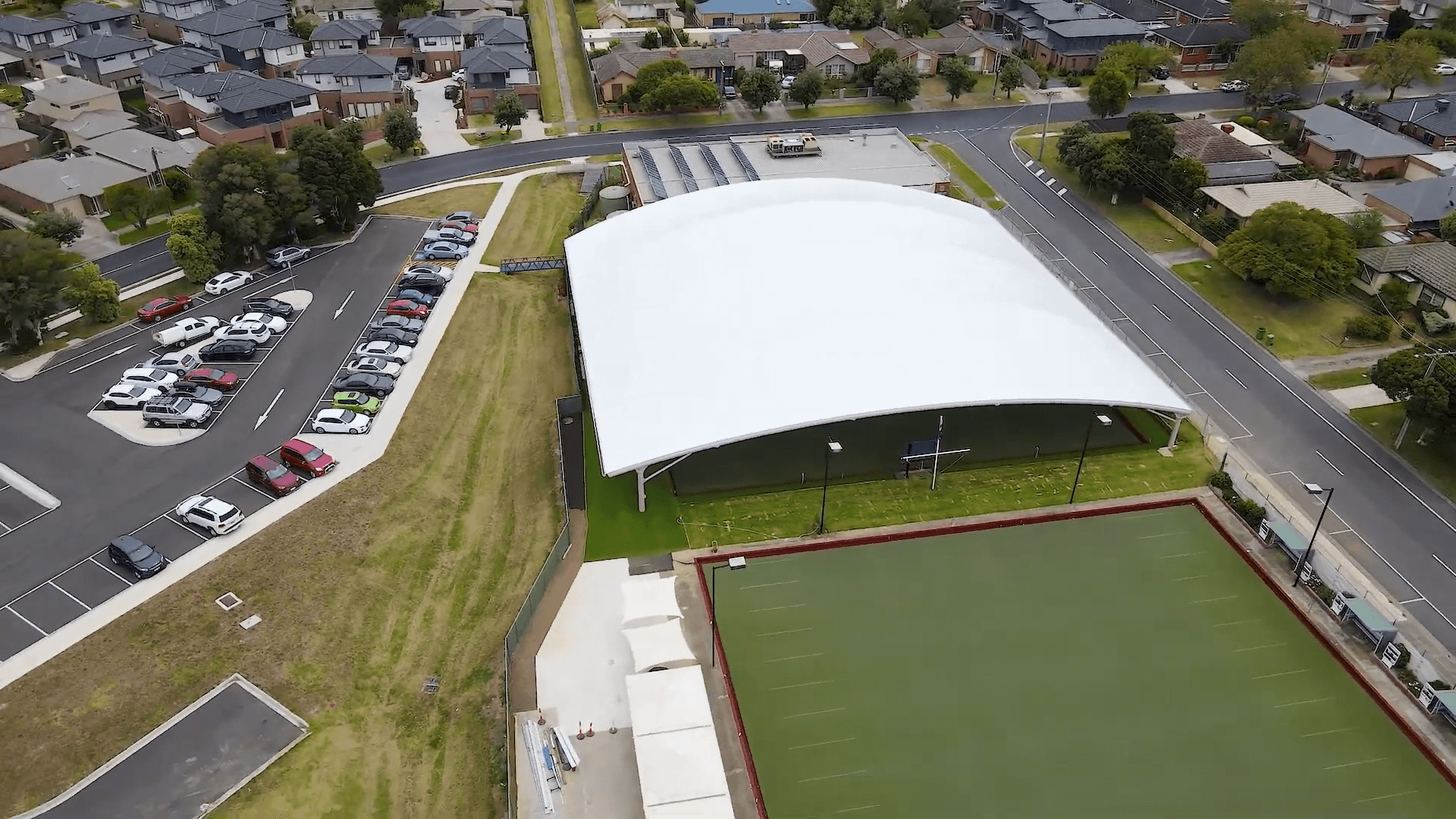 Drone photo of the cover at Pakenham Bowling Club. 